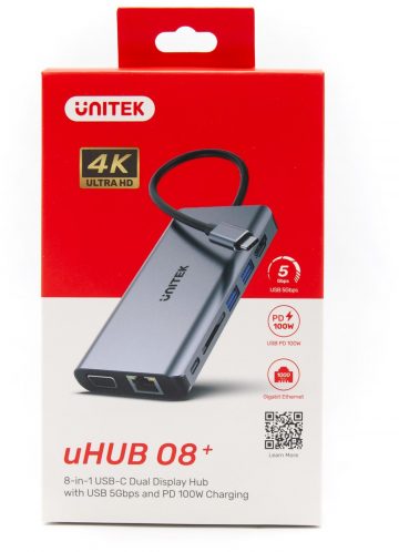 Unitek D1019B USB-C 3.1 8in1 keskmezgls 100 W toiteallikaga