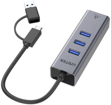 Unitek Hub USB C 4in1 Ethernet 3 x USB A 5 Gbps või USB A adapter Unitek Hub USB C 4in1 Ethernet 3 x USB A 5 Gbps või USB A adapter