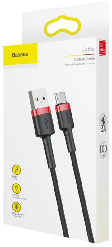КАБЕЛЬ USB-A / USB-C Baseus Cafule CATKLF-B91 100 см 3A QC 3.0 черный / красный кабель