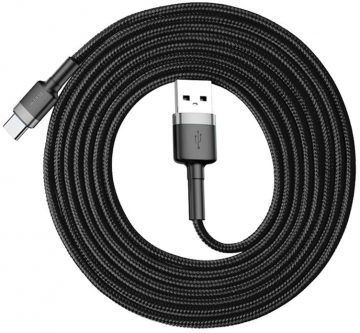 USB-A / USB-C kabelis Baseus Cafule CATKLF-CG1 200cm 2A QC 3.0 BLACK/GREY IN nailono apvalkalas