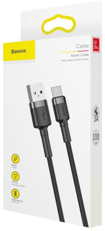 USB-A / USB-C kabelis Baseus Cafule CATKLF-BG1 100cm 3A QC 3.0 BLACK/GREY IN Nylon apvalkā