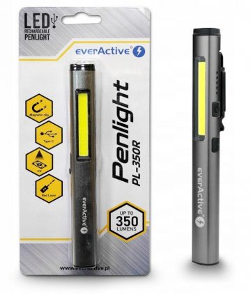 Patikra COB LED UV lazerio šviesa everActive PL-350R 350 liumenų IP54 dirbtuvių šviesa su magnetu