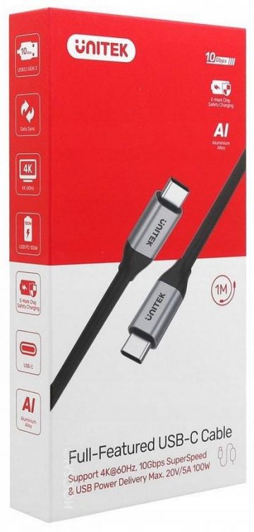 Unitek USB-C uz USB-C 10Gbps 4K 60Hz 20V/5A USB kabelis