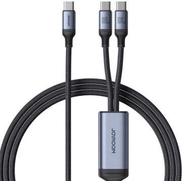 2in1 USB-C / 2x USB-C Joyroom Speedy SA21-1T2 150cm 100W pīts kabelis melns