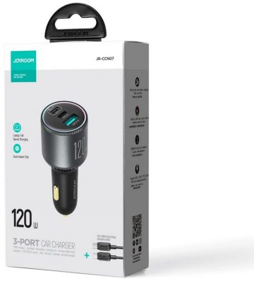 Joyroom autolaadija JR-CCN07 120W 5.0A PD 3.0 QC 3.0 1x USB-A 2x USB-C + kaabel