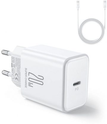 Joyroom tīkla lādētājs JR-TCF06 20W PD 3.0 QC 3.0 1x USB-C balts + kabelis