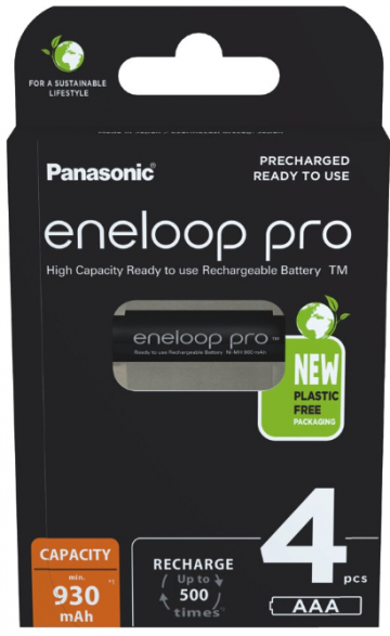 R03 / AAA Panasonic Eneloop PRO 930mAh Ni-MH BK-4HCDE/4BE įkraunamos baterijos (4 vnt. lizdinėje plokštelėje) R03 / AAA Panasonic Eneloop PRO 930mAh Ni-MH BK-4HCDE/4BE įkraunamos baterijos (4 vnt. lizdinėje plokštelėje)