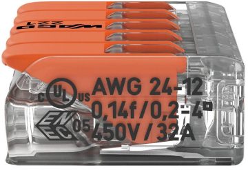 Universāls ātrdarbīgs savienotājs LINE/DRUT 5x 0,2-4mm2 WAGO 221-415 (1 gab.)