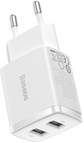 Baseus kompaktais lādētājs CCXJ010202 10,5W 2x USB-A BALTS