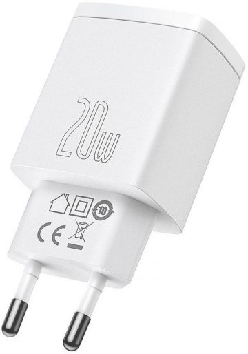 Baseus kompaktne kiirlaadija CCXJ-B02 20W 1x USB-A 1x USB-C PD 3.0 QC 3.0 VALGE