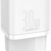 Быстрое зарядное устройство Baseus Super Si 1C CSUP-J02 30 Вт 1x USB-C PD 3.0 QC 3.0 БЕЛЫЙ