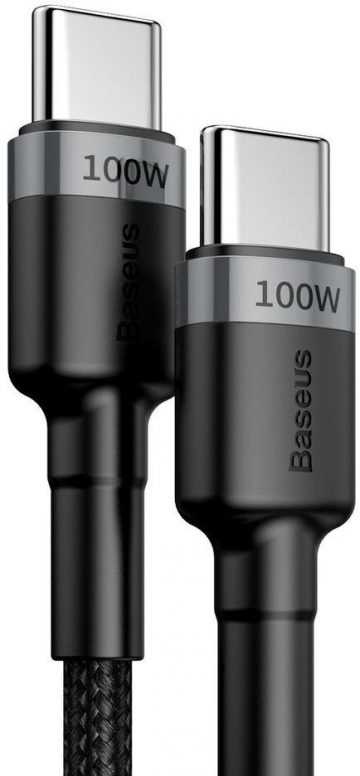 USB-C / USB-C КАБЕЛЬ Baseus Cafule CATKLF-ALG1 200 см 100 Вт 5 А PD 2.0 QC 3.0 ЧЕРНЫЙ/СЕРЫЙ В ЧЕХЛЕ
