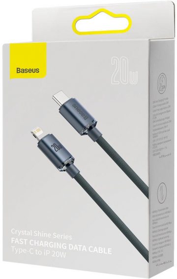 USB-C / Lightning iPhone cable Baseus Crystal CAJY000201 1.2m 20W PD Quick Charging BLACK IN PREMIUM COVER