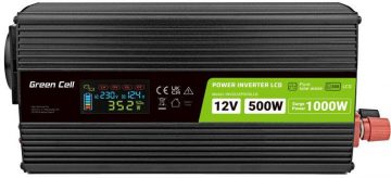 Zaļās šūnas PowerInverter LCD 12V / 230V 500W/1000W TĪRA SINUSOIDA