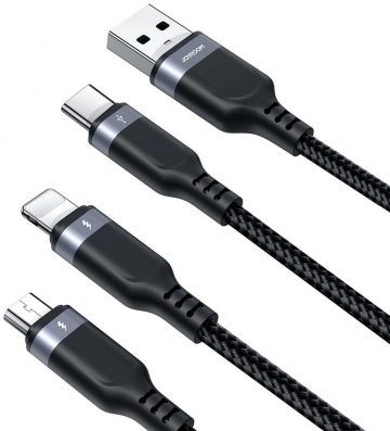 Joyroom 3-in-1 USB-A / USB-C micro-USB Lightning kabelis S-1T3018A18 120cm 2.4A, pīts, melns