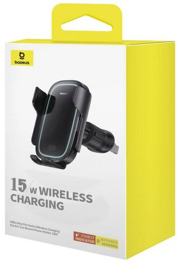 AUTOMOBILU AUTOMOBILU UZLĀDZĒŠANAS TURISTERIS Baseus Milky Way Pro BS-CM023 Qi 15W ON BOX BLACK