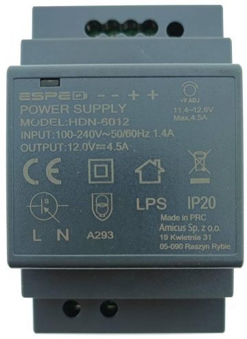 DIN bėgelio ESPE HDN-6012 12V/54W/4.5A impulsinis maitinimo šaltinis