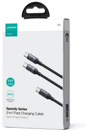 2in1 USB-C / 2x USB-C Joyroom Speedy SA21-1T2 150cm 100W pīts kabelis melns