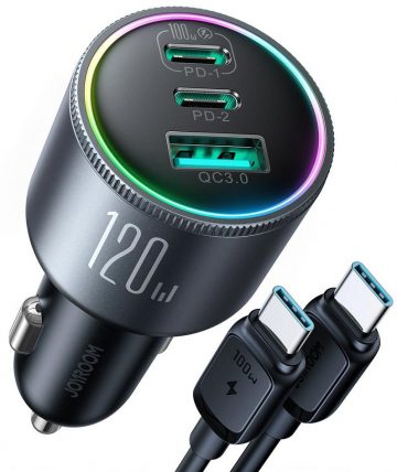 Joyroom autolaadija JR-CCN07 120W 5.0A PD 3.0 QC 3.0 1x USB-A 2x USB-C + kaabel