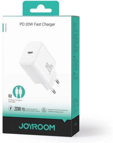 Joyroom tīkla lādētājs JR-TCF06 20W PD 3.0 QC 3.0 1x USB-C balts + kabelis