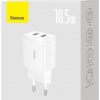 Baseus kompaktais lādētājs CCXJ010202 10,5W 2x USB-A BALTS