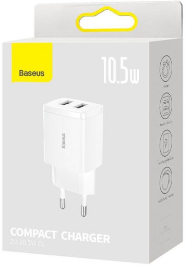 Baseus kompaktais lādētājs CCXJ010202 10,5W 2x USB-A BALTS