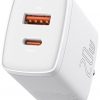 Baseus kompaktne kiirlaadija CCXJ-B02 20W 1x USB-A 1x USB-C PD 3.0 QC 3.0 VALGE