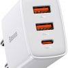 Baseus kompaktne kiirlaadija CCXJ-E02 30W 2x USB-A 1x USB-C PD 3.0 QC 3.0 VALGE
