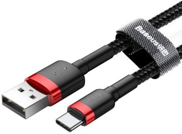 USB-A / USB-C KABELIS Baseus Cafule CATKLF-C91 200cm 2A QC 3.0 BLACK/RED KABELIS