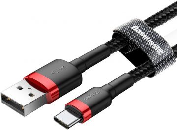 USB-A / USB-C KABELIS Baseus Cafule CATKLF-U91 300cm 2A QC 3.0 melns / sarkans kabelis