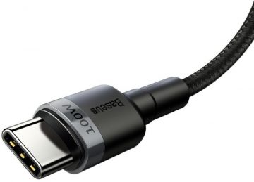 USB-C / USB-C КАБЕЛЬ Baseus Cafule CATKLF-ALG1 200 см 100 Вт 5 А PD 2.0 QC 3.0 ЧЕРНЫЙ/СЕРЫЙ В ЧЕХЛЕ
