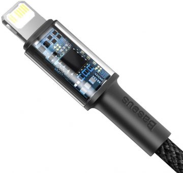Кабель USB-C/Lightning для iPhone Baseus Cafule CATLGD-A01, 2 м, 20 Вт, PD, быстрая зарядка, черный, с чехлом