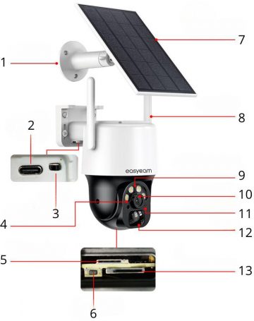 EasyCam IP PTZ kamera saules bezvadu WiFi Tuya 3MP 4x tālummaiņa EC-3PT4DL-S