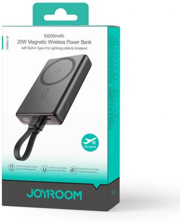 Joyroom Powerbank JR-PBM01 10000mAh 20W 1x USB-C 2x Lightning melns + kabelis