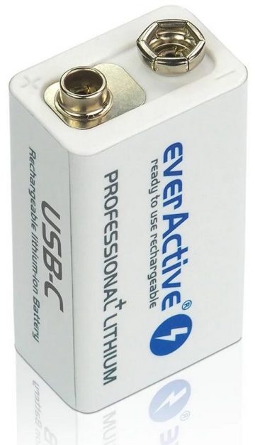 Перезаряжаемый литий-ионный аккумулятор 6F22 EverActive 9 В 550 мА·ч с разъемом USB-C