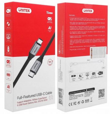 Unitek USB-C uz USB-C 10Gbps 4K 60Hz 20V/5A USB kabelis