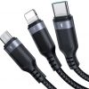 Joyroom 3-in-1 USB-A / USB-C mikro-USB Lightning kaabel S-1T3018A18 30cm 3,5A, punutud, must