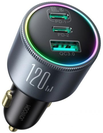Joyroom autolaadija JR-CCN07 120W 5.0A PD 3.0 QC 3.0 1x USB-A 2x USB-C + kaabel