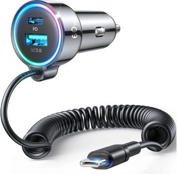Joyroom 3-in-1 auto lādētājs JR-CL07 60W 4.0A PD 3.0 QC 3.0 1x USB-A 1x USB-C ar 1,6M kabeli