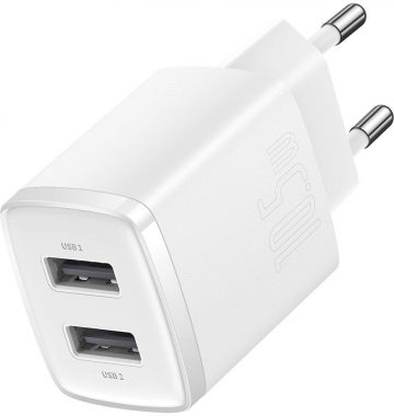 Baseus kompaktais lādētājs CCXJ010202 10,5W 2x USB-A BALTS