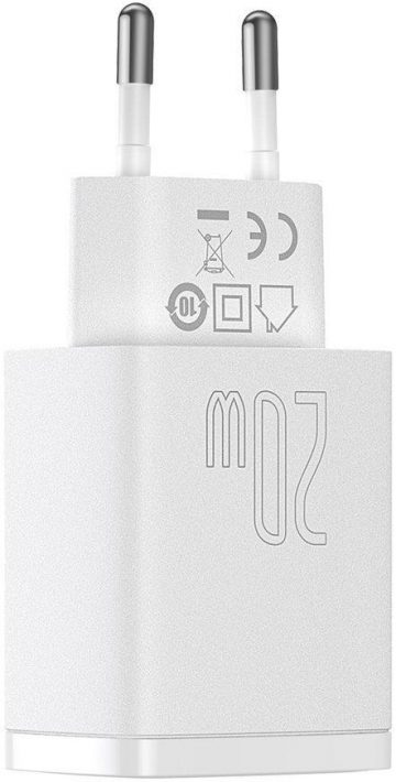 Baseus kompaktne kiirlaadija CCXJ-B02 20W 1x USB-A 1x USB-C PD 3.0 QC 3.0 VALGE