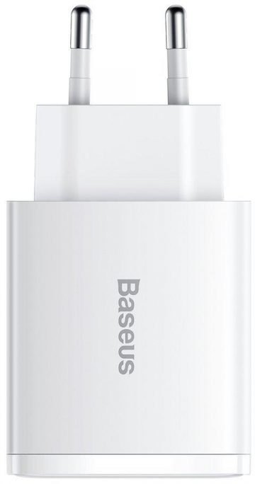 Baseus kompaktne kiirlaadija CCXJ-E02 30W 2x USB-A 1x USB-C PD 3.0 QC 3.0 VALGE
