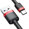 USB-A / USB-C KABELIS Baseus Cafule CATKLF-C91 200cm 2A QC 3.0 BLACK/RED KABELIS