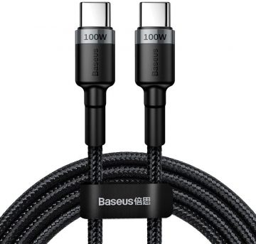 USB-C / USB-C КАБЕЛЬ Baseus Cafule CATKLF-ALG1 200 см 100 Вт 5 А PD 2.0 QC 3.0 ЧЕРНЫЙ/СЕРЫЙ В ЧЕХЛЕ