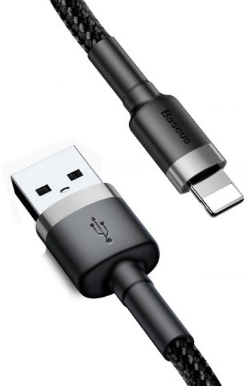 USB-A / Lightning iPhone kabelis Baseus Cafule CALKLF-CG1 200cm Apple 1.5A BLACK/GREY KABELEJS
