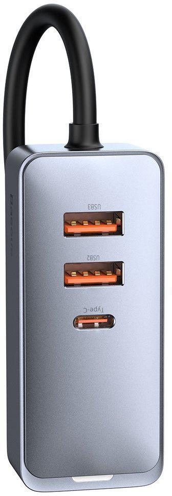 Автомобильное зарядное устройство Baseus Share Together 120 Вт 3 А 3x USB-A 1x USB-C PD 20 Вт QC 3.0 на кабеле
