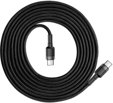 USB-C / USB-C CABLE Baseus Cafule CATKLF-HG1 200cm 60W 3A PD 2.0 QC 3.0 BLACK/GREY IN COVER