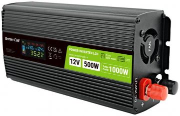 Zaļās šūnas PowerInverter LCD 12V / 230V 500W/1000W TĪRA SINUSOIDA