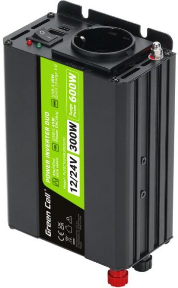 Green Cell DUO 12/24V INVERTER - 230V 300W/600W SINUSOIDA MODIFICĒTS INVERTERIS