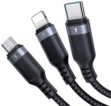 Joyroom 3-in-1 USB-A / USB-C micro-USB Lightning kabelis S-1T3018A18 120cm 2.4A, pīts, melns
